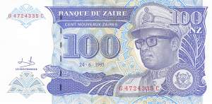 Zaire p58a 100 nouveaux Zaires 1993 front